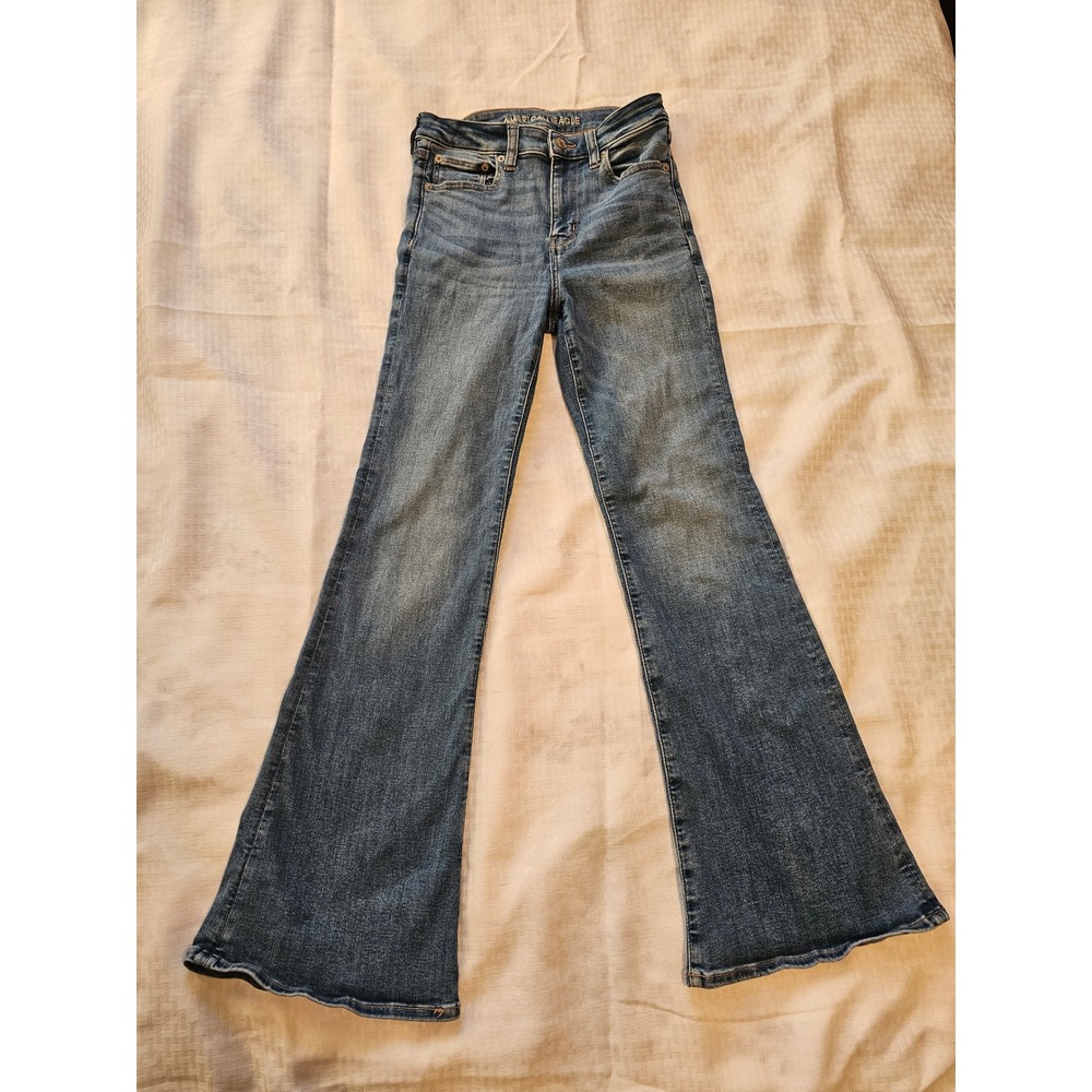 American Eagle Super Hi-Rise Flare Jeans Women‎ 2 Blue Next Level Stretch Denim